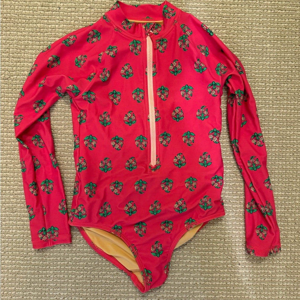 Crewcuts Girls' Long-Sleeve Red Rash Guard Swimsuit